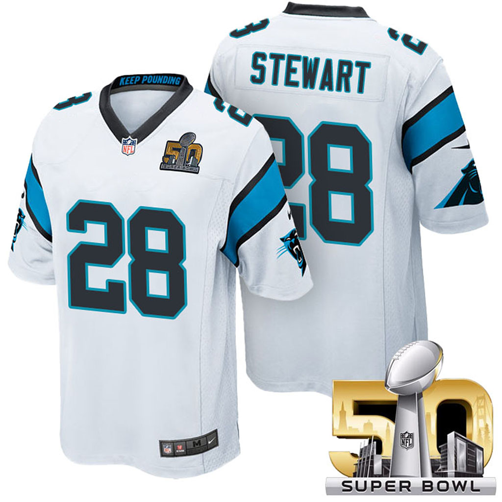 Carolina Panthers #28 Jonathan Stewart White 2016 Super Bowl 50 Elite Jersey