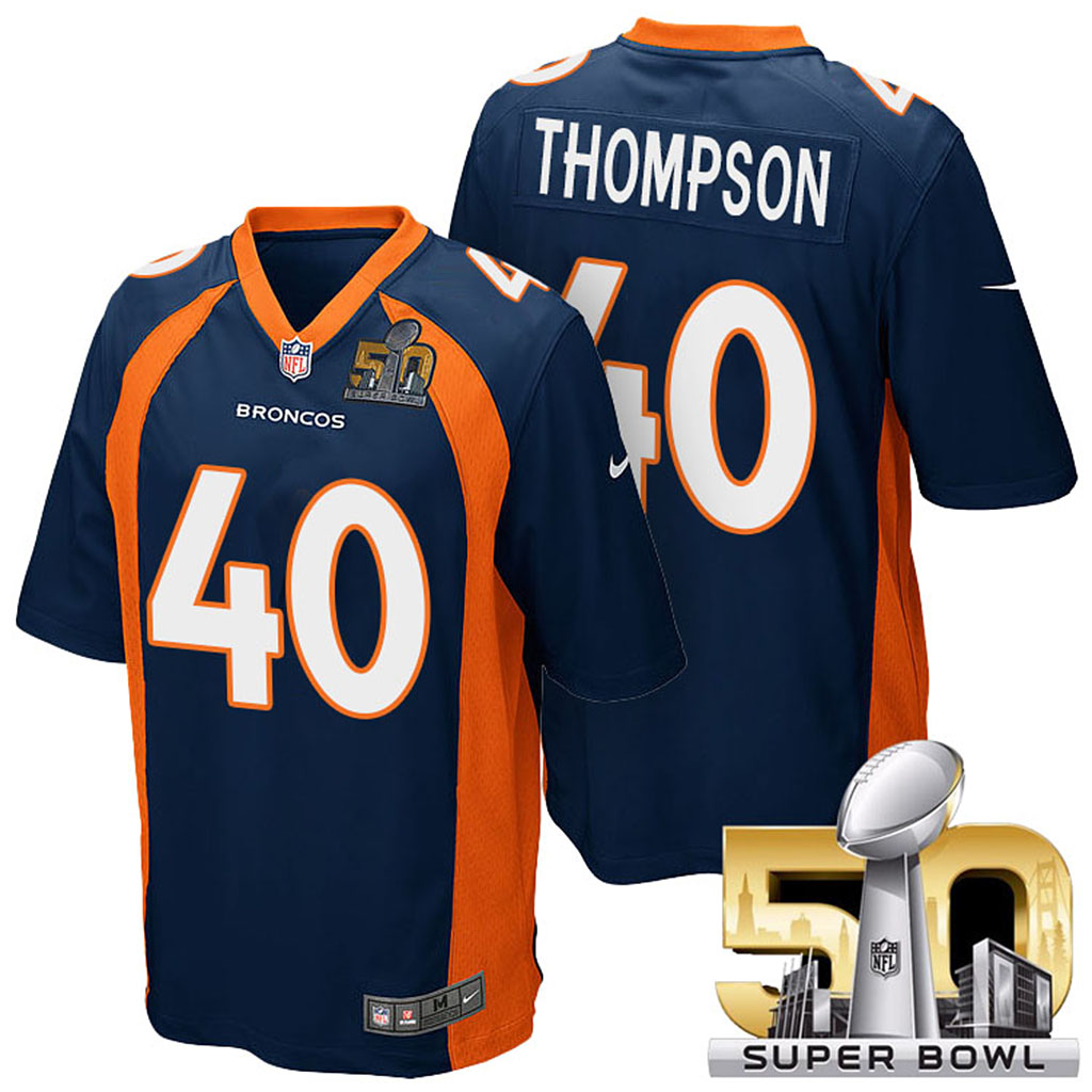 Denver Broncos #40 Juwan Thompson Navy Blue 2016 Super Bowl 50 Elite Jersey