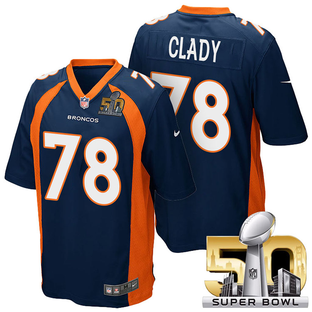 Denver Broncos #78 Ryan Clady Navy Blue 2016 Super Bowl 50 Elite Jersey