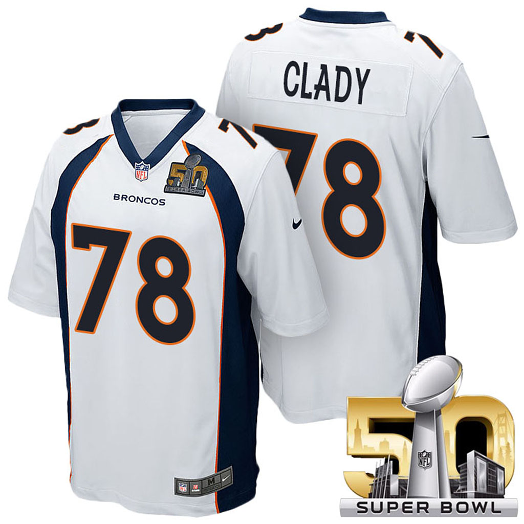 AFC Champions Denver Broncos #78 Ryan Clady White 2016 Super Bowl 50 Elite Jersey