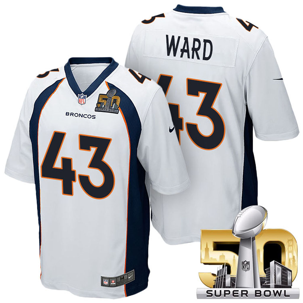 AFC Champions Denver Broncos #43 T.J. Ward White 2016 Super Bowl 50 Elite Jersey