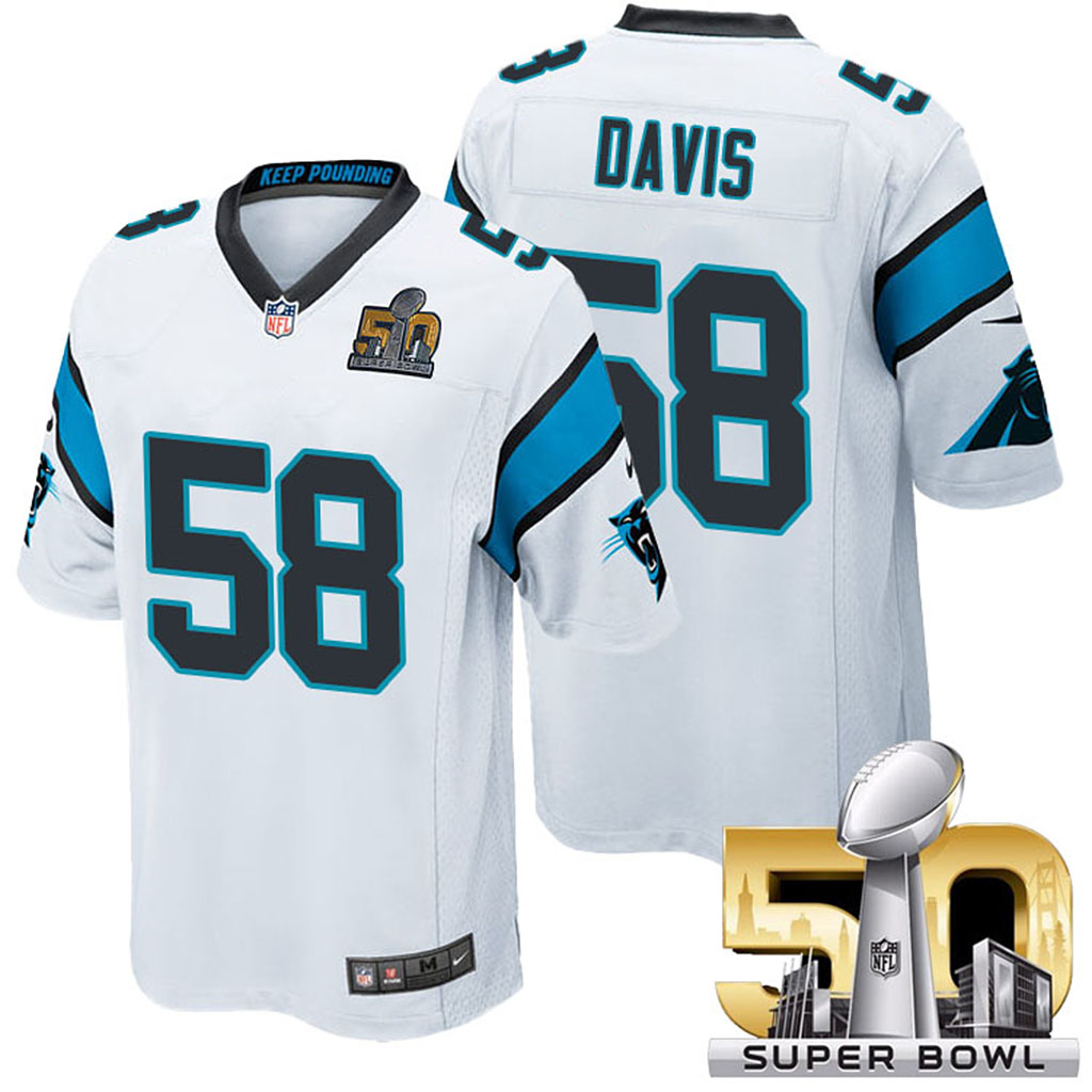 Carolina Panthers #58 Thomas Davis White 2016 Super Bowl 50 Elite Jersey