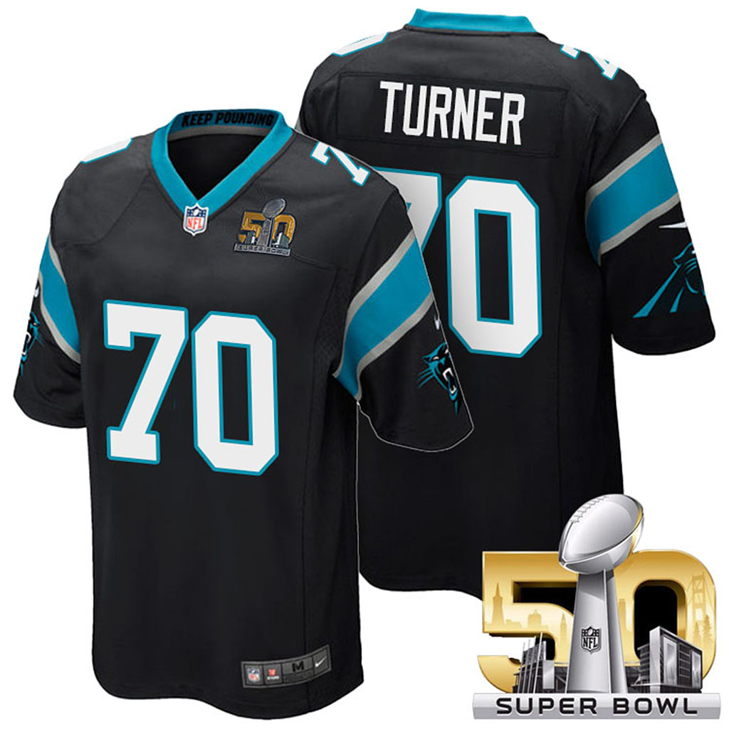 NFC Champions Carolina Panthers #70 Trai Turner Black 2016 Super Bowl 50 Elite Jersey