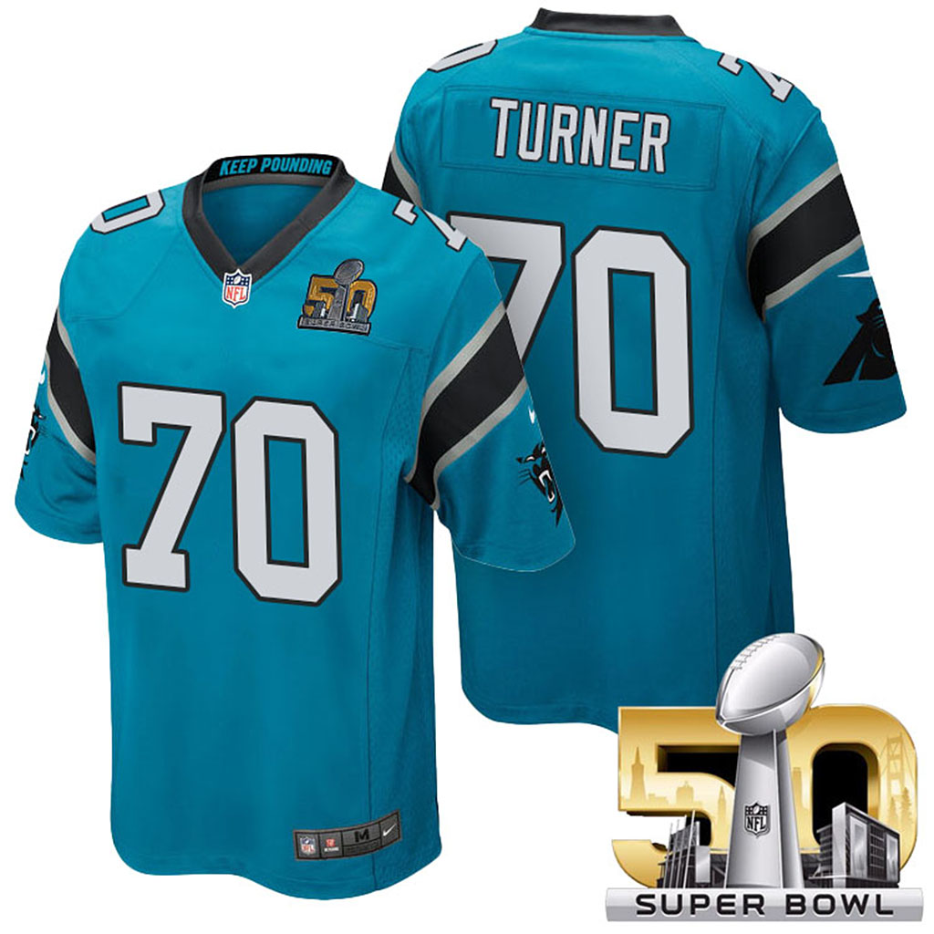 NFC Champions Carolina Panthers #70 Trai Turner Blue 2016 Super Bowl 50 Elite Jersey