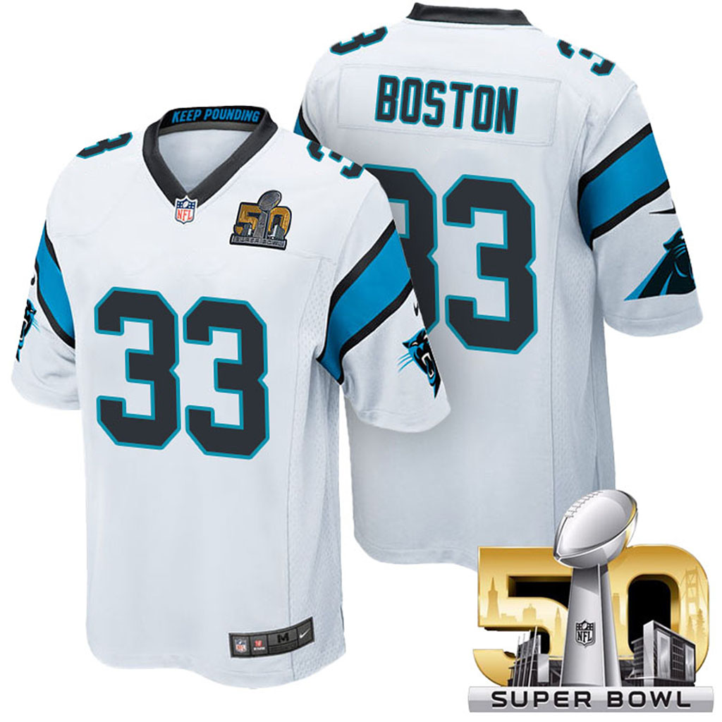 Carolina Panthers #33 Tre Boston White 2016 Super Bowl 50 Elite Jersey