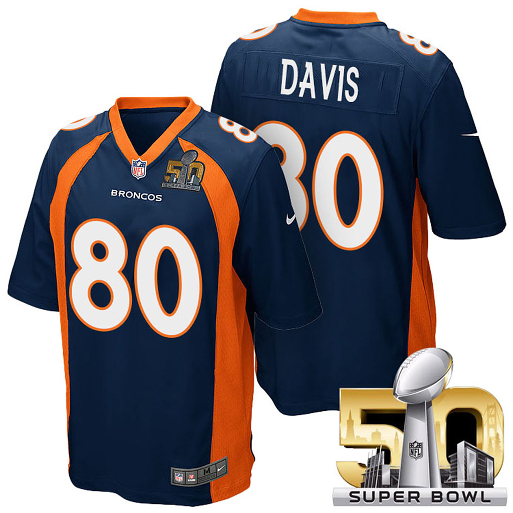 AFC Champions Denver Broncos #80 Vernon Davis Navy Blue 2016 Super Bowl 50 Elite Jersey