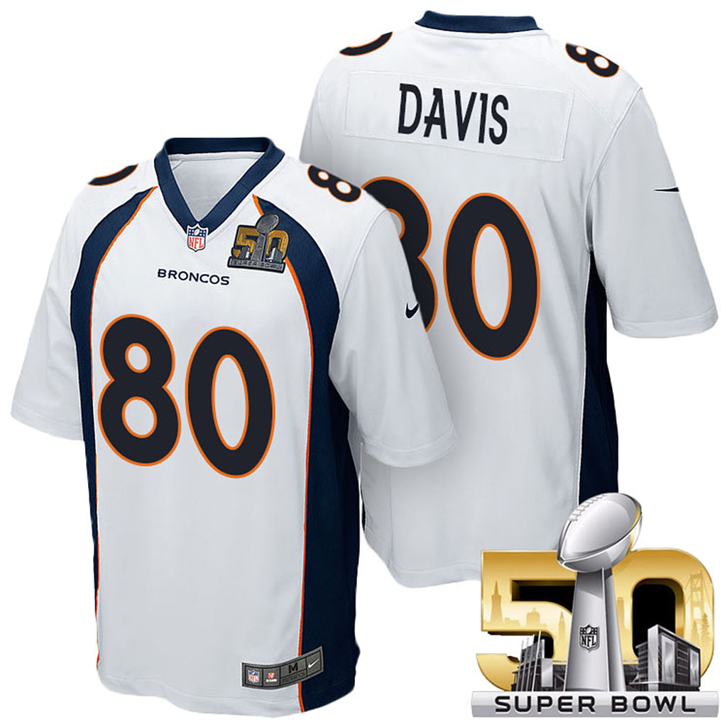 AFC Champions Denver Broncos #80 Vernon Davis White 2016 Super Bowl 50 Elite Jersey