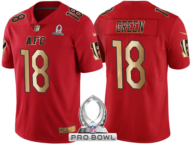 Cincinnati Bengals #18 A.J. Green AFC 2017 Pro Bowl Red Gold Limited Jersey