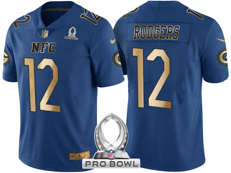 Green Bay Packers #12 Aaron Rodgers NFC 2017 Pro Bowl Blue Gold Limited Jersey