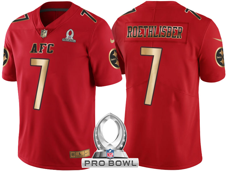 Pittsburgh Steelers #7 Ben Roethlisberger AFC 2017 Pro Bowl Red Gold Limited Jersey