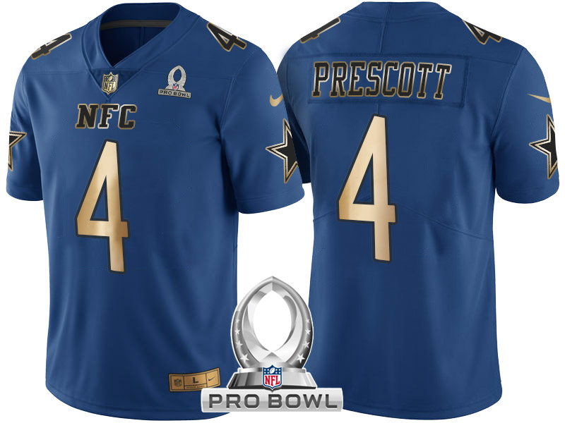 Dallas Cowboys #4 Dak Prescott NFC 2017 Pro Bowl Blue Gold Limited Jersey