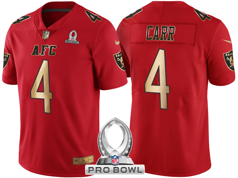 Oakland Raiders #4 Derek Carr AFC 2017 Pro Bowl Red Gold Limited Jersey