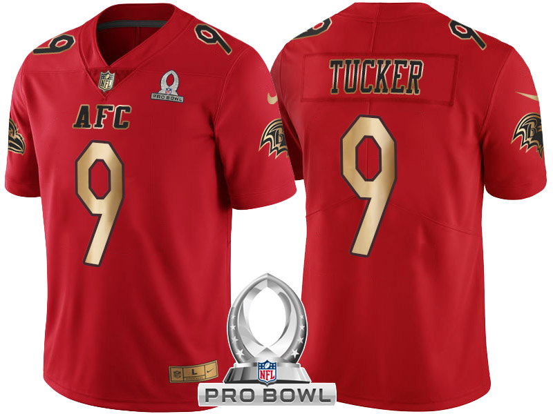 Baltimore Ravens #9 Justin Tucker AFC 2017 Pro Bowl Red Gold Limited Jersey