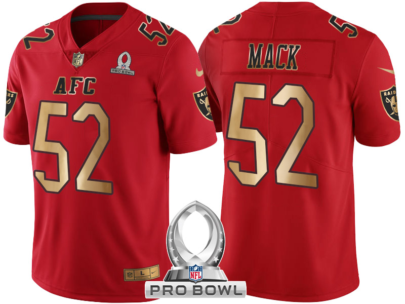 Oakland Raiders #52 Khalil Mack AFC 2017 Pro Bowl Red Gold Limited Jersey