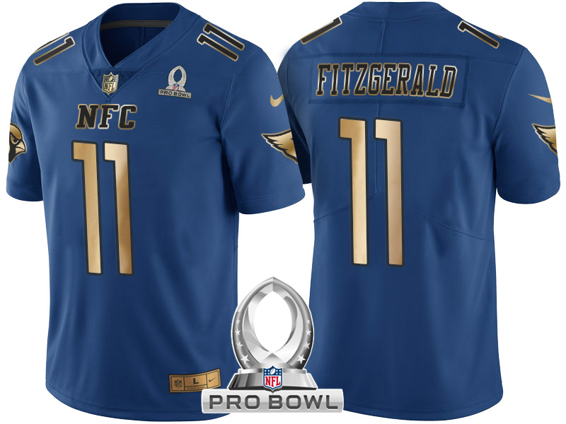 Arizona Cardinals #11 Larry Fitzgerald NFC 2017 Pro Bowl Blue Gold Limited Jersey