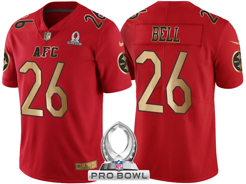 Pittsburgh Steelers #26 Le'Veon Bell AFC 2017 Pro Bowl Red Gold Limited Jersey