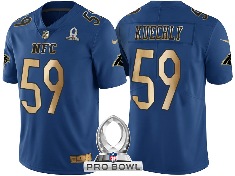 Carolina Panthers #59 Luke Kuechly NFC 2017 Pro Bowl Blue Gold Limited Jersey