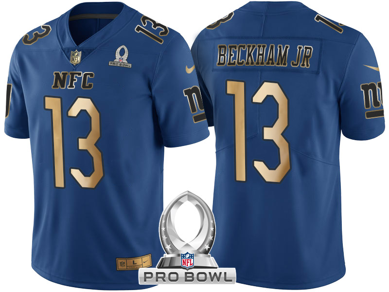 New York Giants #13 Odell Beckham Jr NFC 2017 Pro Bowl Blue Gold Limited Jersey