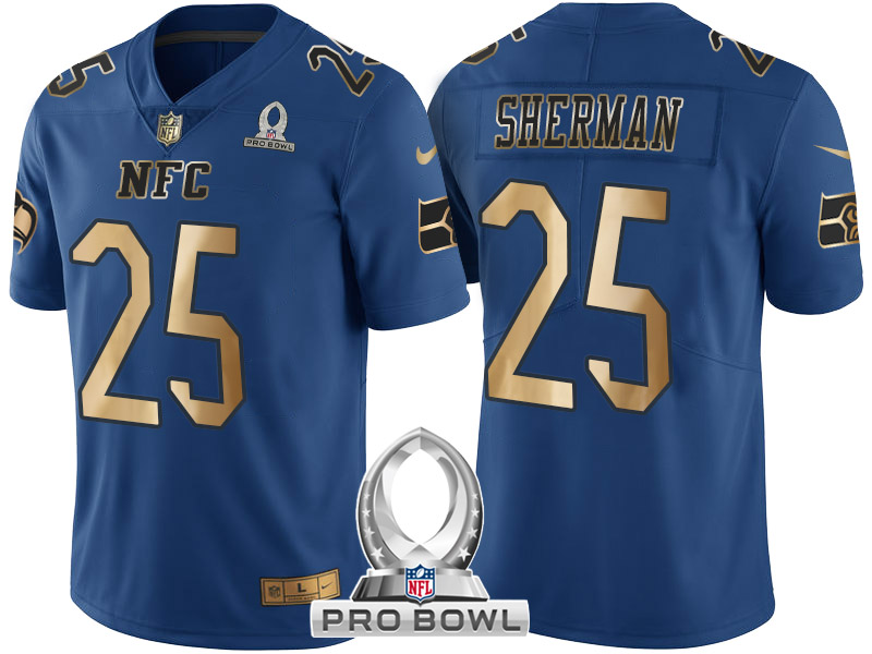 Seattle Seahawks #25 Richard Sherman NFC 2017 Pro Bowl Blue Gold Limited Jersey