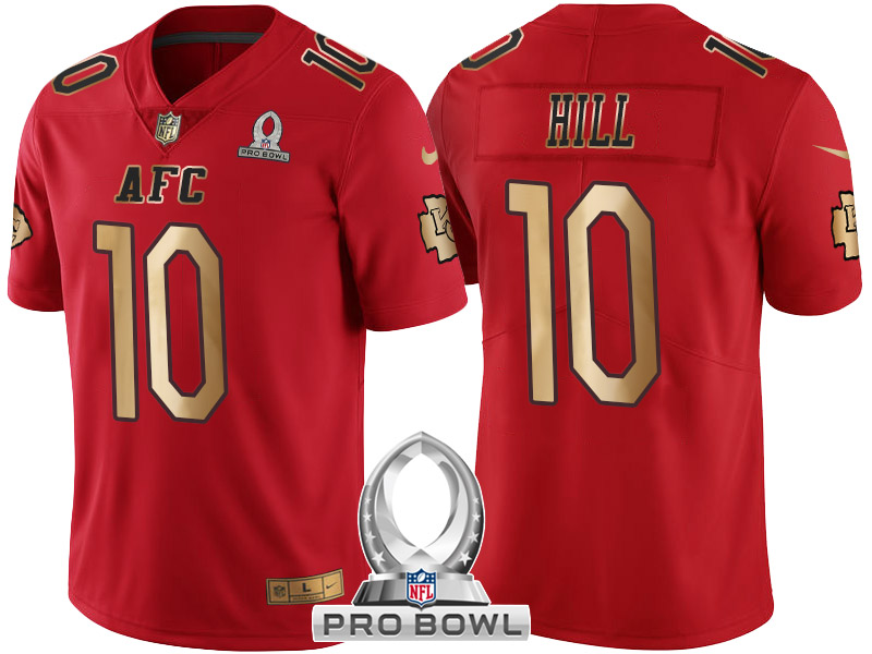 Kansas City Chiefs #10 Tyreek Hill AFC 2017 Pro Bowl Red Gold Limited Jersey