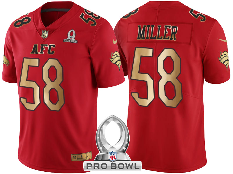 Denver Broncos #58 Von Miller AFC 2017 Pro Bowl Red Gold Limited Jersey