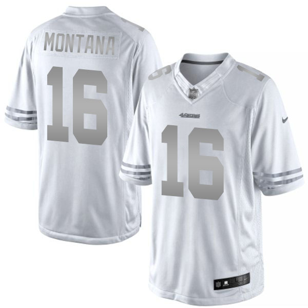 Men's San Francisco 49ers #16 Joe Montana White Platinum Limited Jersey