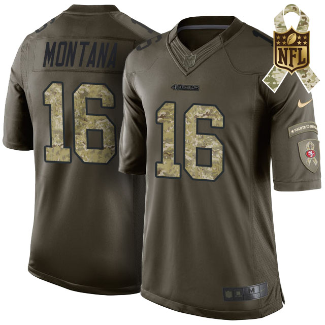 San Francisco 49ers #16 Joe Montana Green Camo Salute To Service Limited Jersey