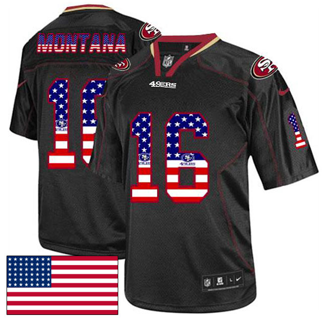 San Francisco 49ers #16 Joe Montana Black USA Flag Fashion Jersey