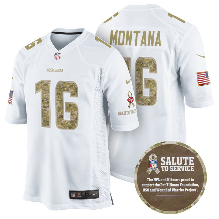 San Francisco 49ers #16 Joe Montana White Camo Salute to Service Jersey