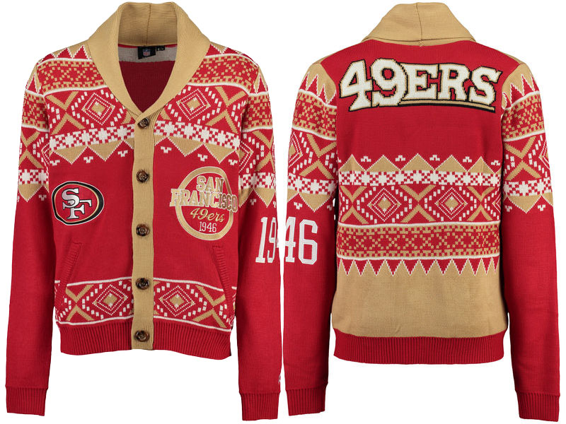 San Francisco 49ers Red/Tan 2016 Christmas Ugly Sweater Holiday Cardigan