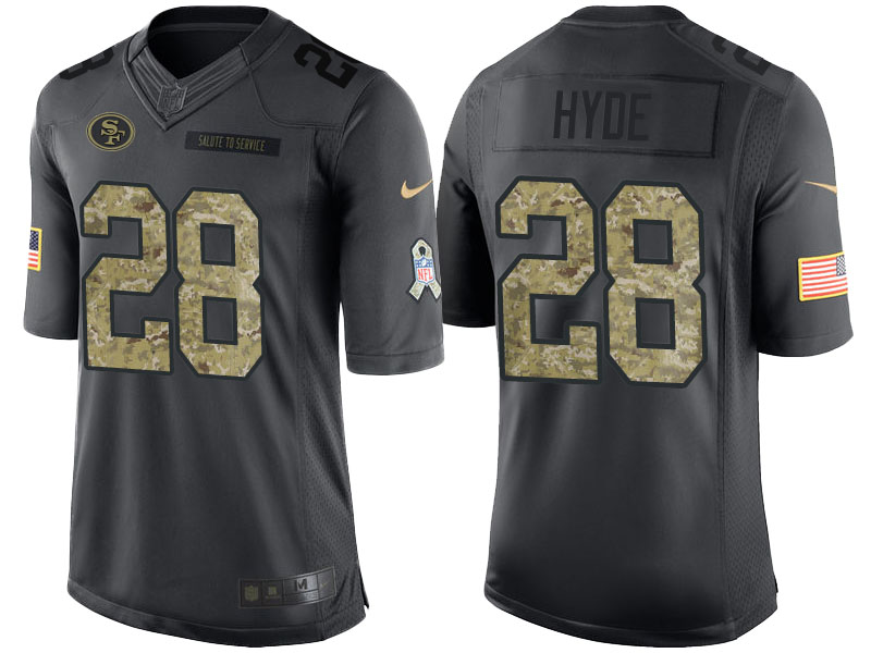 San Francisco 49ers #28 Carlos Hyde Anthracite Camo 2016 Salute to Service Limited Jersey