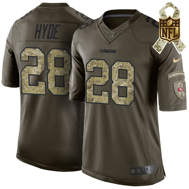 San Francisco 49ers #28 Carlos Hyde Green Camo Salute To Service Limited Jersey