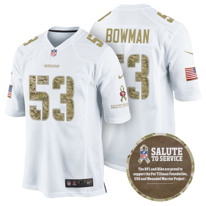 San Francisco 49ers #53 NaVorro Bowman White Camo Salute to Service Jersey