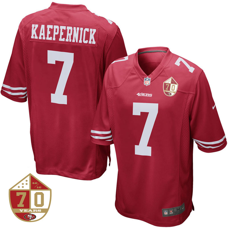 San Francisco 49ers #7 Colin Kaepernick Scarlet 70th Anniversary Patch Game Jersey