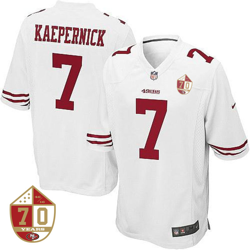 San Francisco 49ers #7 Colin Kaepernick White 70th Anniversary Patch Game Jersey