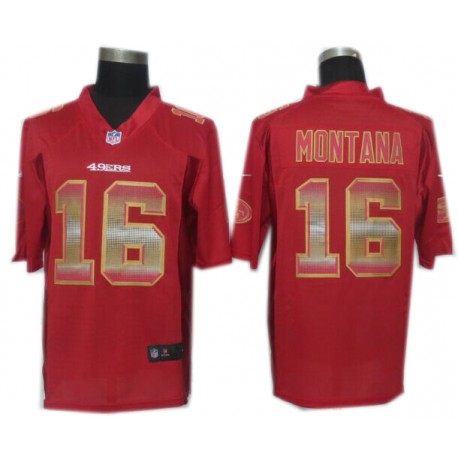 San Francisco 49ers #16 Joe Montana Red Fashion Strobe Jersey