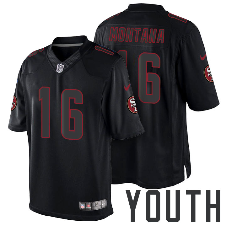 Youth San Francisco 49ers #16 Joe Montana Black Impact Limited Jersey