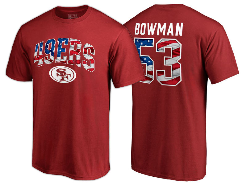 San Francisco 49ers #53 NaVorro Bowman Red Banner Wave Name and Number T-Shirt