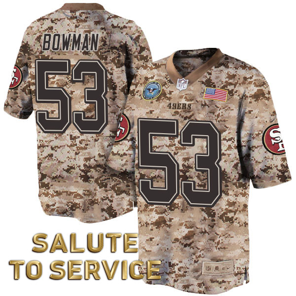 San Francisco 49ers #53 NaVorro Bowman Khaki Desert Camo Salute to Service Jersey