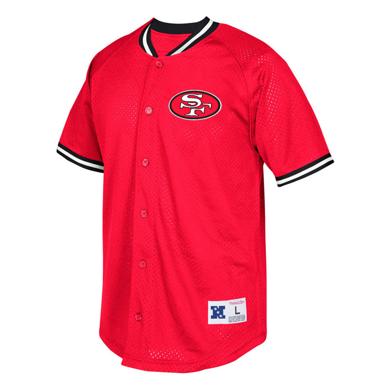 San Francisco 49ers Scarlet Seasoned Pro Mesh Button-Up Throwback Shirt