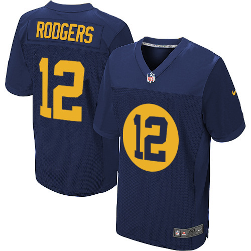 Mens Green Bay Packers #12 Aaron Rodgers Nike Navy Blue Alternate Elite Jersey