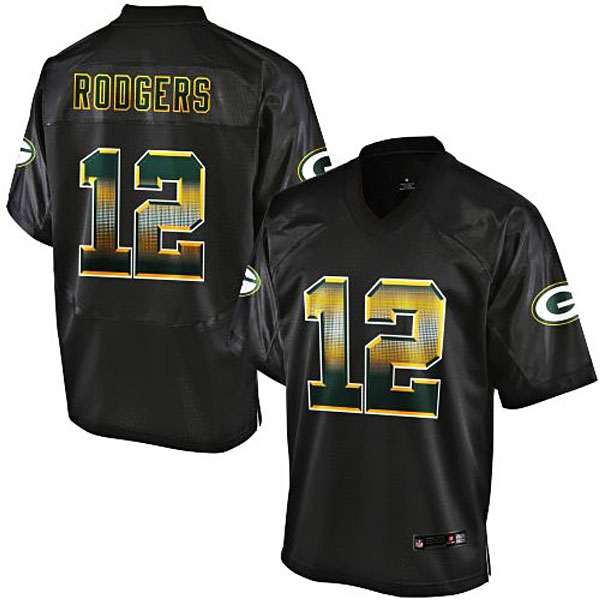 Mens Green Bay Packers #12 Aaron Rodgers Pro Line Black Strobe Jersey