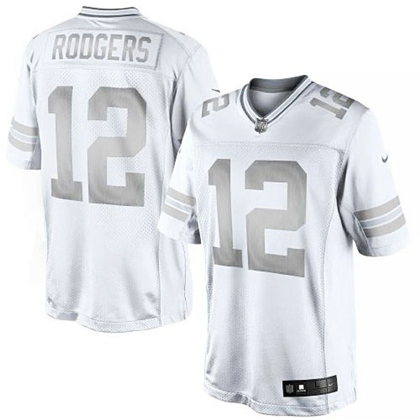 Men's Green Bay Packers #12 Aaron Rodgers Nike White Platinum Limited Jersey