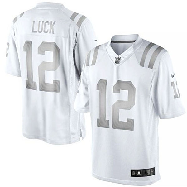 Men's Indianapolis Colts #12 Andrew Luck Nike White Platinum Limited Jersey