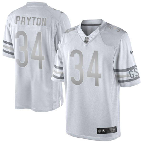 Men's Chicago Bears #34 Walter Payton White Platinum Limited Jersey