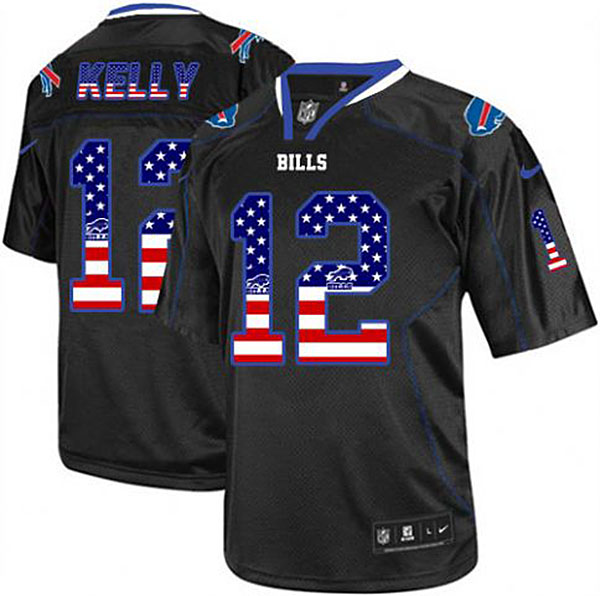 Men's Buffalo Bills #12 Jim Kelly Black USA Flag Fashion Jersey