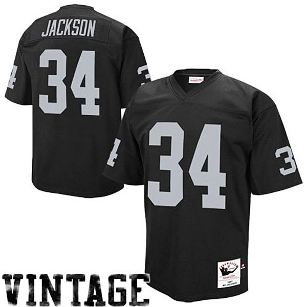 Mens Oakland Raiders #34 Bo Jackson Mitchell & Ness Black 1990 Authentic Throwback Jersey