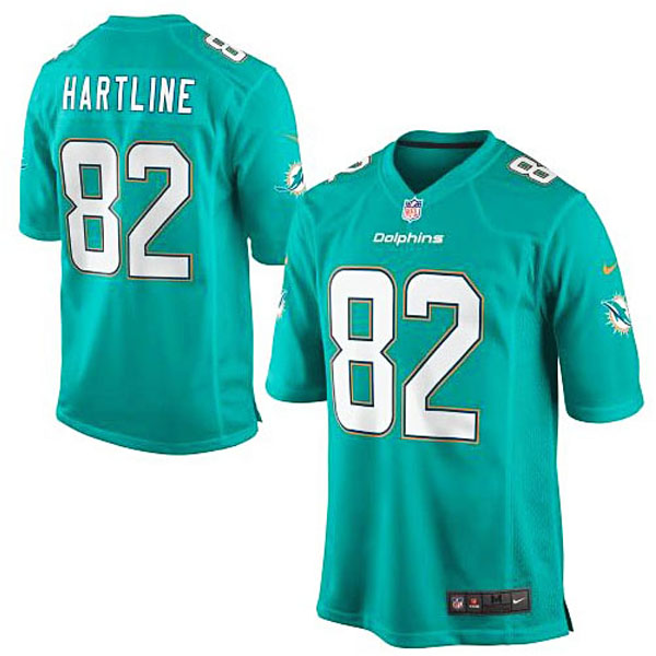 Mens Miami Dolphins #82 Brian Hartline Nike Aqua Game Jersey