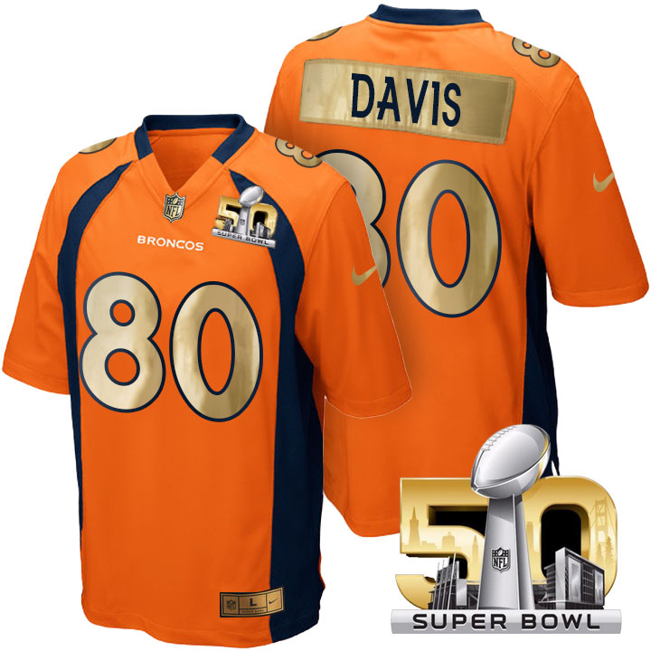 Denver Broncos #80 Vernon Davis Orange Super Bowl 50 Special Edition Jersey