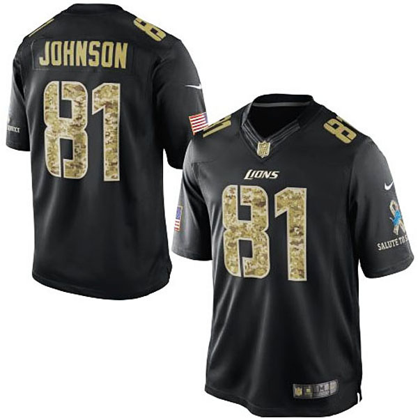 Men's Detroit Lions #81 Calvin Johnson Nike Black Salute To Service Jersey